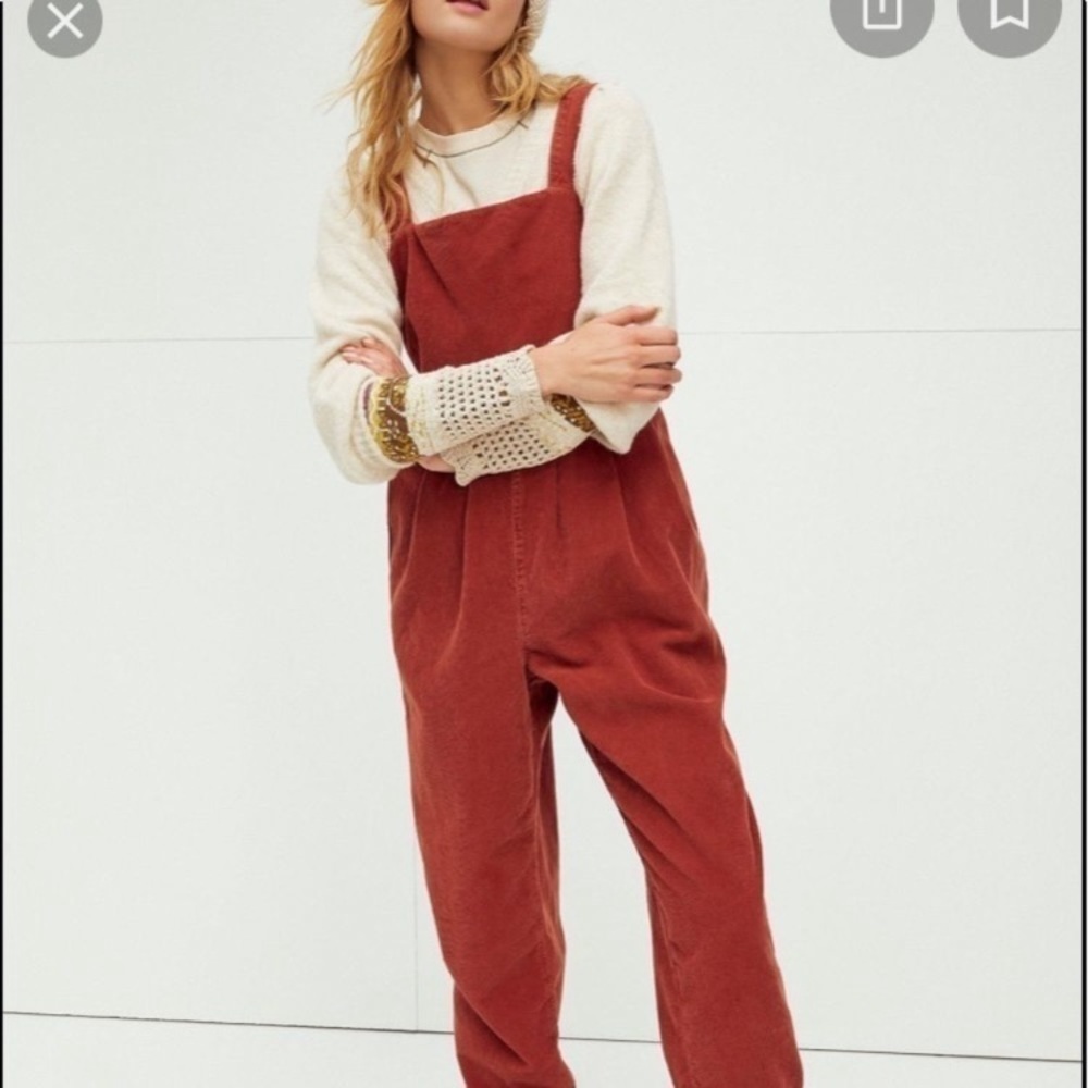 Free People Josephine Terracotta Corduroy Jumpsuit Overalls - Size Small